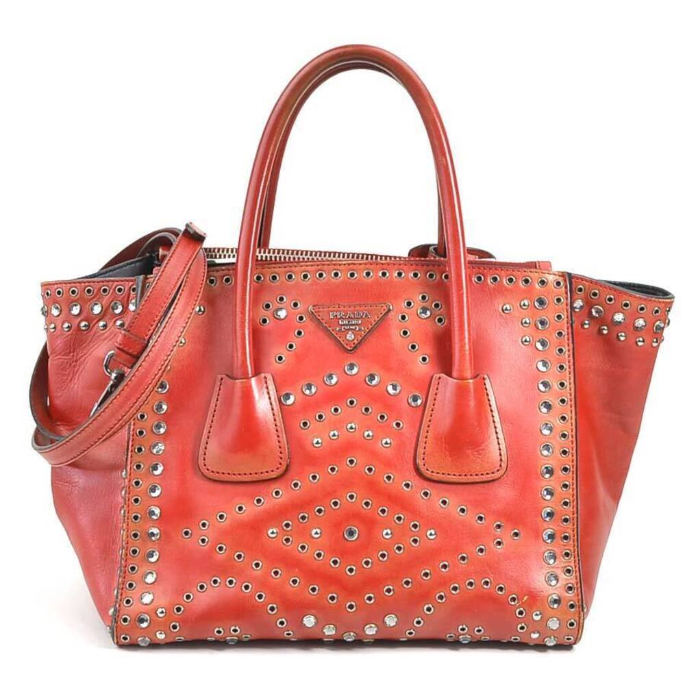 Prada crossbody shoulder bag leather metal red silver